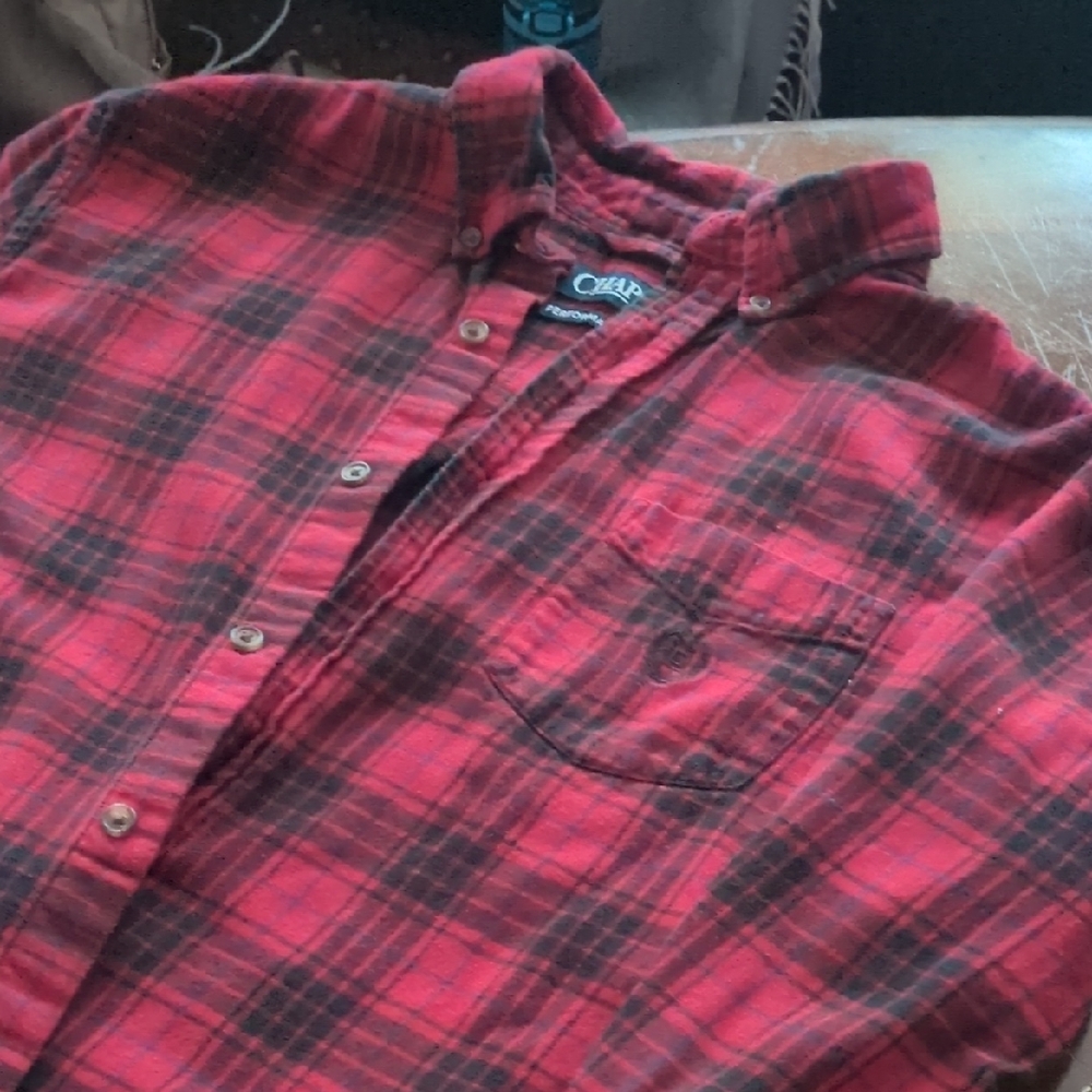 Chaps Men's Red and Black Plaid Shirt